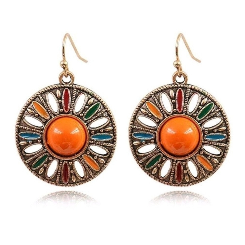 Multicolor Cabochon Disk Earrings